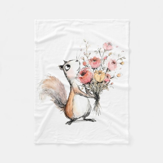 Niedliches Eichhörnchen mit Blumenstrauß Fleecedecke (Vorderseite)