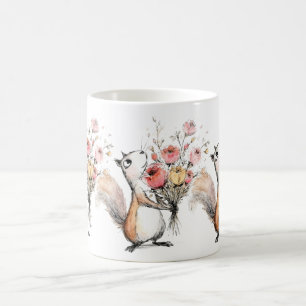 Niedliches Eichhörnchen mit Blumenstrauß Kaffeetasse
