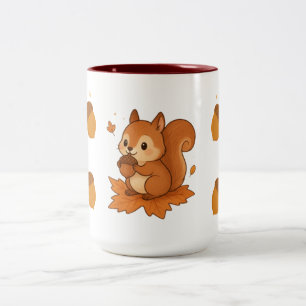 Niedliches Eichhörnchen mit Herbstblättern Zweifarbige Tasse