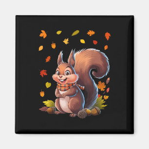 Niedliches Eichhörnchen mit Herbstlaub Herbsttier Magnet