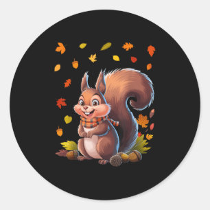 Niedliches Eichhörnchen mit Herbstlaub Herbsttier Runder Aufkleber
