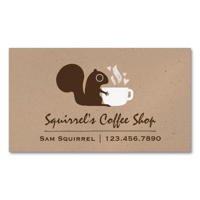 Niedliches Eichhörnchen mit Kaffee Magnetische Visitenkarte (Vorderseite)