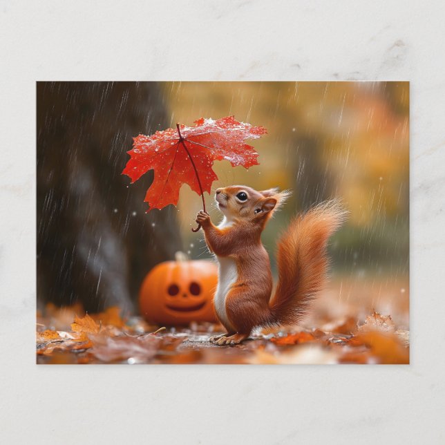 Niedliches Eichhörnchen mit Leaf-Regenschirm - Her Postkarte (Vorderseite)