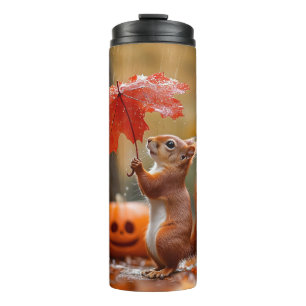Niedliches Eichhörnchen mit Leaf-Regenschirm - Her Thermosbecher