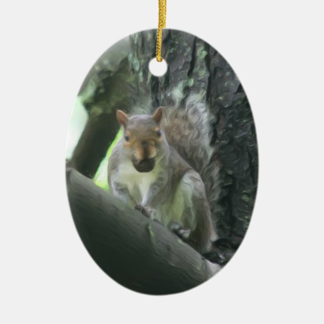 Niedliches Eichhörnchen mit Nuss-Tier-Verzierung Keramik Ornament (Vorne)