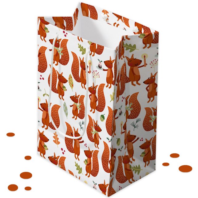 Niedliches Eichhörnchen Mittlere Geschenktüte (Fun squirrel pattern holiday gift bag)