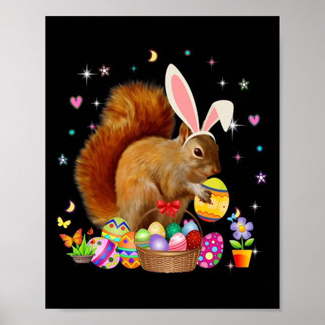 Niedliches Eichhörnchen Osterfeier Bunny Egs Oster Poster (Vorne)