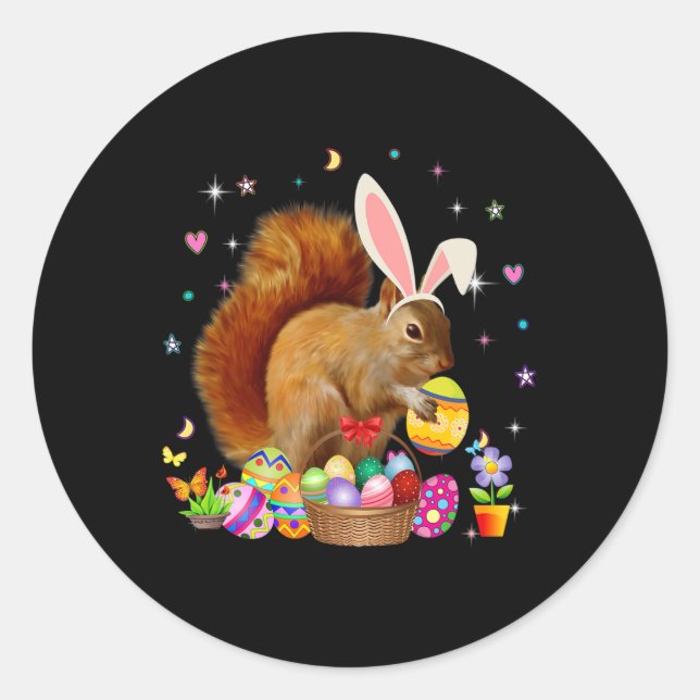 Niedliches Eichhörnchen Osterfeier Bunny Egs Oster Runder Aufkleber (Vorderseite)