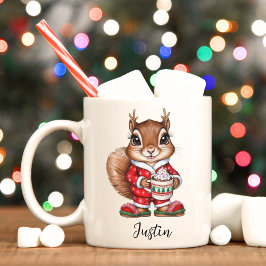 Niedliches Eichhörnchen Personalisiert Weihnachten Kaffeetasse
