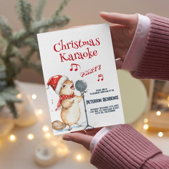 Niedliches Eichhörnchen Singen Weihnachten Karaoke Einladung (Von Creator hochgeladen)
