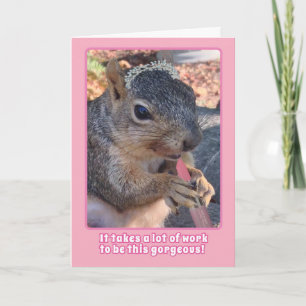 Niedliches Eichhörnchen Tiara und Lipstick Glückli Karte