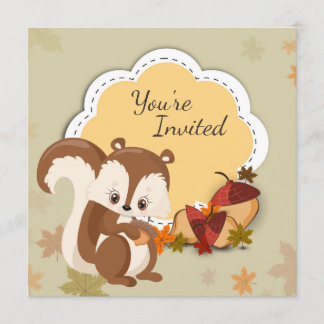 Niedliches Eichhörnchen und Acorns Herbst Einladun Einladung