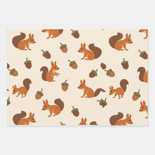 niedliches Eichhörnchen- und Eichenmusterpapier Geschenkpapier Set
