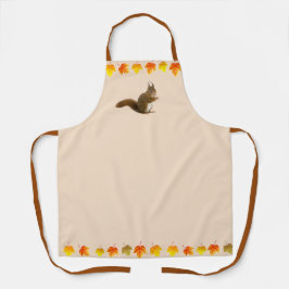 Niedliches Eichhörnchen und Herbstblätter auf hell Schürze