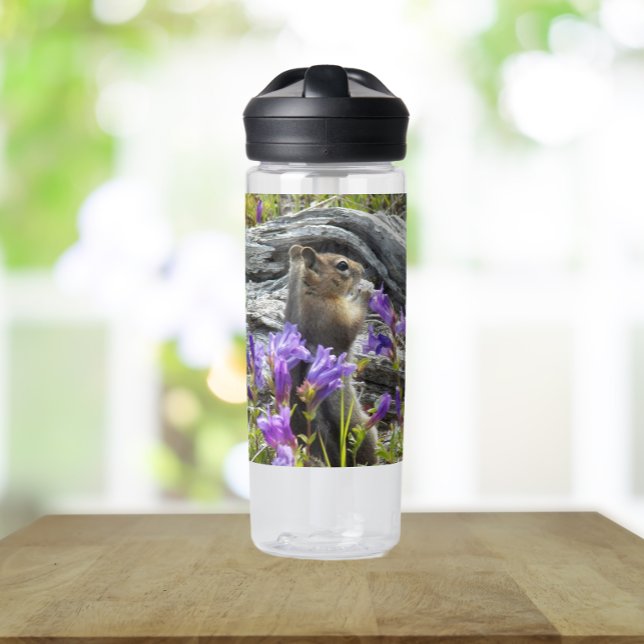 Niedliches Eichhörnchen und Wildblumen Natur Foto Trinkflasche (In Situ Table)
