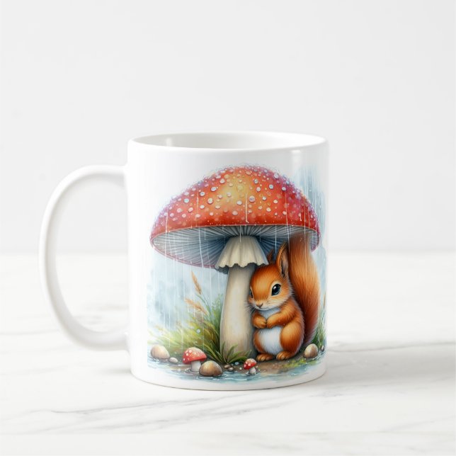 Niedliches Eichhörnchen unter Pilzschirm Kaffeetasse (Links)