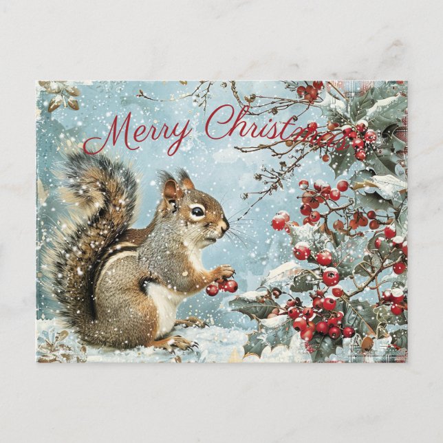 Niedliches Eichhörnchen Winterweihnachtsfest Feiertagspostkarte (Vorderseite)