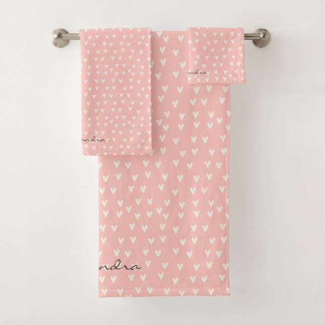Niedliches einfaches Herzmuster Rosa Badhandtuch Set (Insitu)