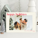 Niedliches, einfaches Red Happy Holidays Modernes  Feiertagskarte<br><div class="desc">Niedliche Red Happy Holidays Moderne Custom Foto Holiday Card</div>