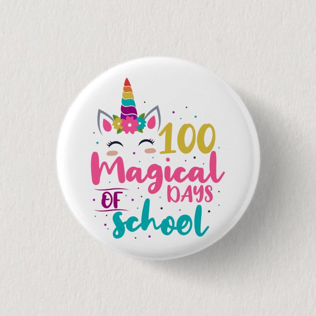 Niedliches Einhorn 100 magische Schultage Button (Vorderseite)