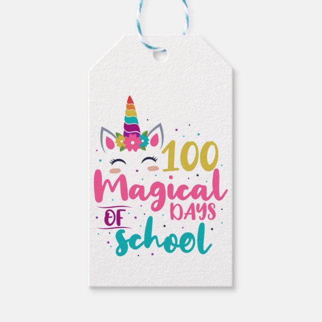 Niedliches Einhorn 100 magische Schultage Geschenkanhänger (Vorderseite)