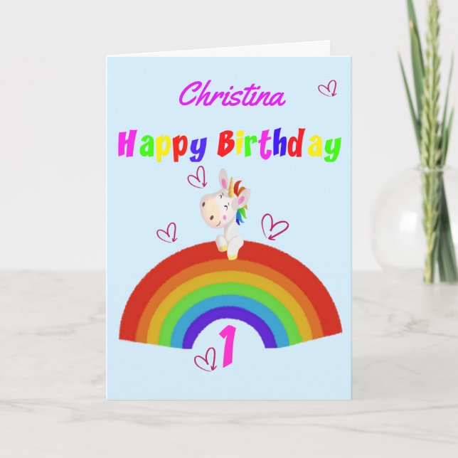 Niedliches Einhorn 1. Geburtstag Karte (Vorderseite)