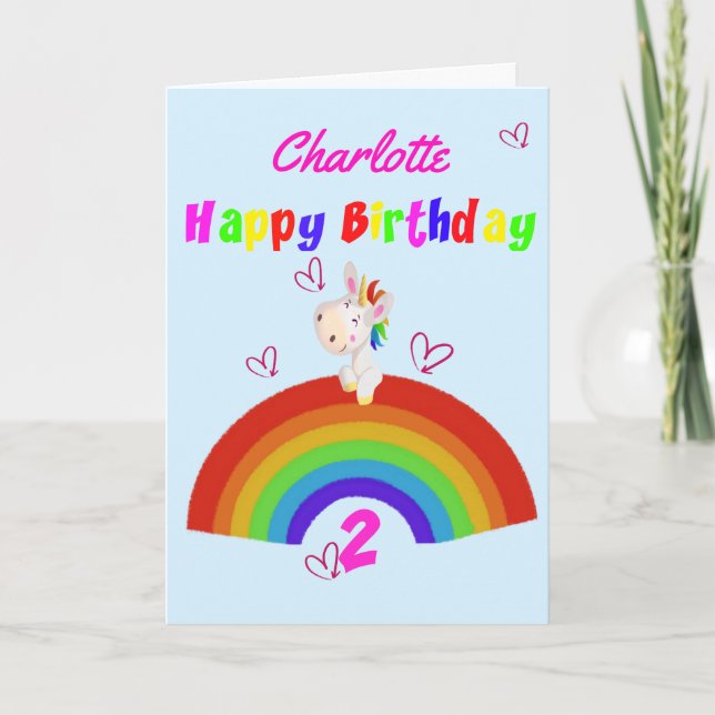 Niedliches Einhorn 2. Geburtstag Karte (Vorderseite)