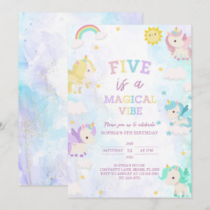 Niedliches Einhorn 5. Geburtstag Einladung