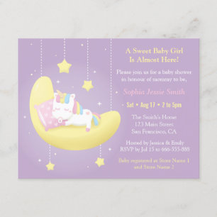 Niedliches Einhorn auf dem Mond Baby Shower Einlad Einladung