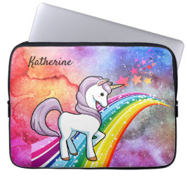 Niedliches Einhorn auf einem Regenbogen Name hinzu Laptopschutzhülle