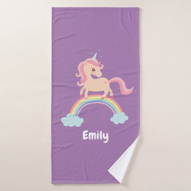 Niedliches Einhorn auf Regenbogenmädchen Personali Badehandtuch (Badehandtuch)