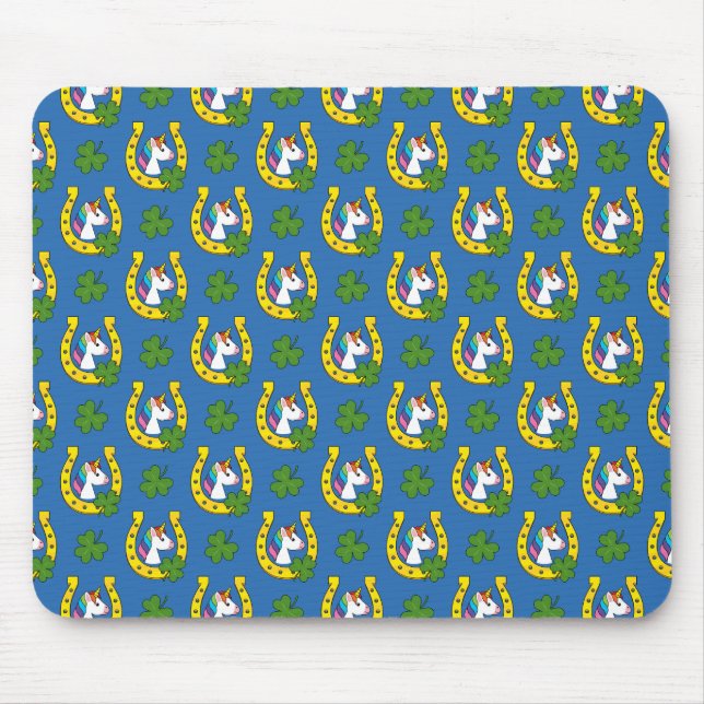 Niedliches Einhorn auf St Patrick's Day Pattern Mousepad (Vorne)