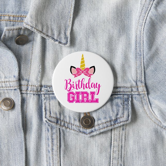 Niedliches Einhorn BIRTHDAY GIRL Button (Beispiel)