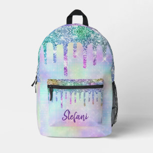 Niedliches Einhorn Blue Lila Glitzer Tropfen Monog Bedruckter Rucksack