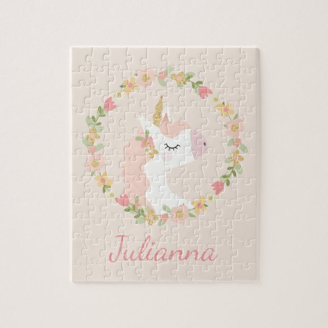 Niedliches Einhorn Blumenkraut Rosa Individuelle N (Vertikal)