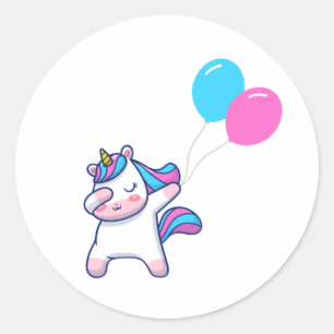 Niedliches Einhorn-Dabbing mit Balloons Runder Aufkleber