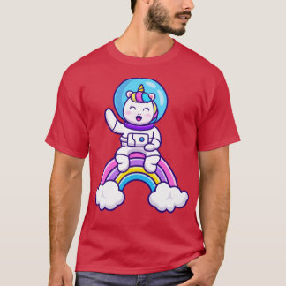 Niedliches Einhorn des Astronauten auf dem Regenbo T-Shirt