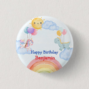 Niedliches Einhorn Dinosaurier Regenbogen Ballon G Button