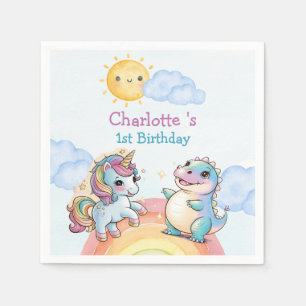 Niedliches Einhorn Dinosaurier Regenbogenfreunde G Serviette