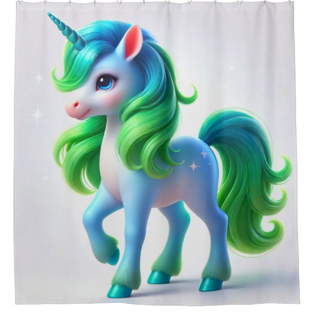 Niedliches Einhorn Duschvorhang (Vorderseite)