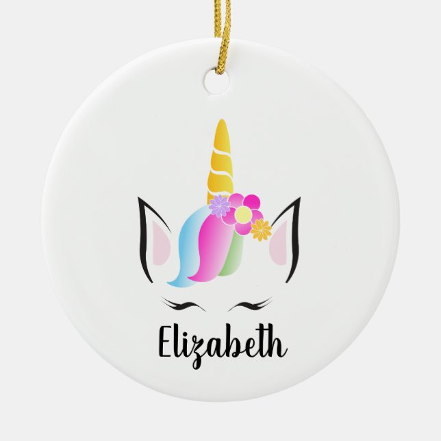 Niedliches Einhorn Eyelashes Personalisierte Weihn Keramik Ornament (Vorne)