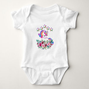 Niedliches Einhorn, farbenfrohe Sterne und Wasserf Baby Strampler