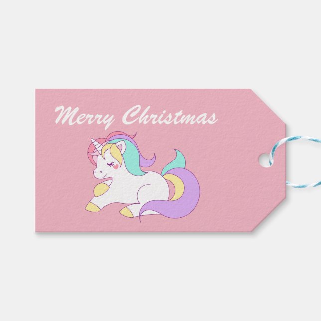 Niedliches Einhorn. Geschenkanhänger (Vorderseite (Horizontal))