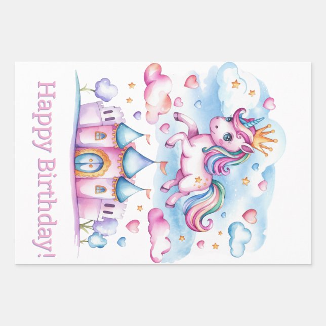 Niedliches Einhorn Geschenkpapier Set (Vorderseite)