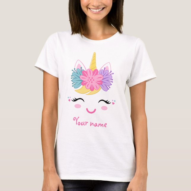 Niedliches Einhorn-Gesicht Personalisiert Hallowee T-Shirt (Vorderseite)