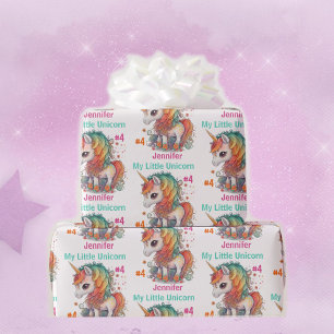 Niedliches Einhorn-Girl's Geburtstagsname & Alters Geschenkpapier