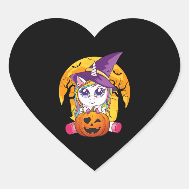 Niedliches Einhorn Halloween Hexenkind Herz-Aufkleber (Vorderseite)