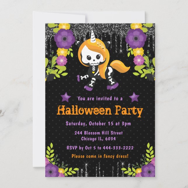 Niedliches Einhorn-Halloween-Party Einladung (Vorderseite)
