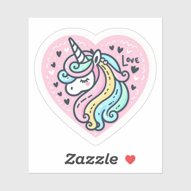 Niedliches Einhorn Herz geformt mit Liebe Aufklebe Aufkleber (Blatt)
