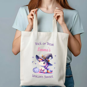 Niedliches Einhorn, Hexenhut Halloween, Personalis Tragetasche